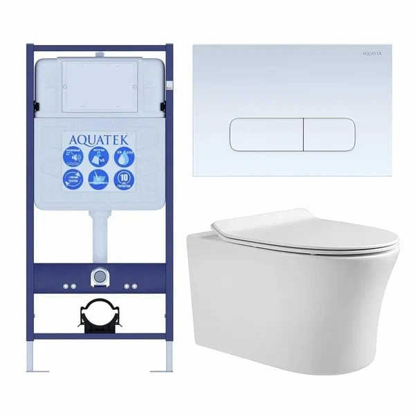 Комплект нсталляция c унитазом Aquatek Ника-013 4в1 рама Standard INS-0000012+крепеж KKI-0000002+клавиша KDI-0000013+унитаз Ника AQ2009-00 с тонким