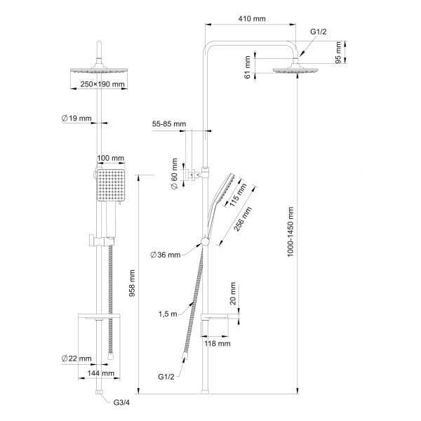 Душевая система Swedbe Hermes с термостатическим смесителем для ванны хром/белый (9092)