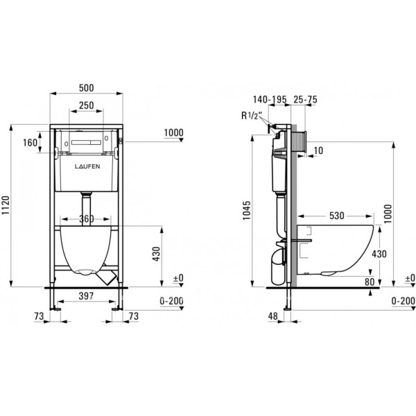 Комплект нсталляция для подвесного унитаза Laufen Basal c унитазом, сиденьем микролифт, c кнопкой (6.2071.2.004.000.3)