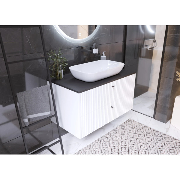 Тумба подвесная 1Marka Desire 900x500x487 белый + черная столешница (Ц0000026591)