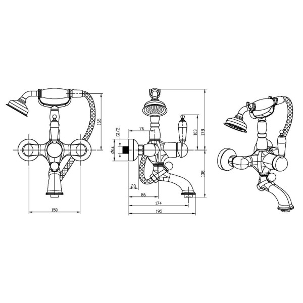 Смеситель для ванны и душа Boheme с душевым гарнитуром черный (243)