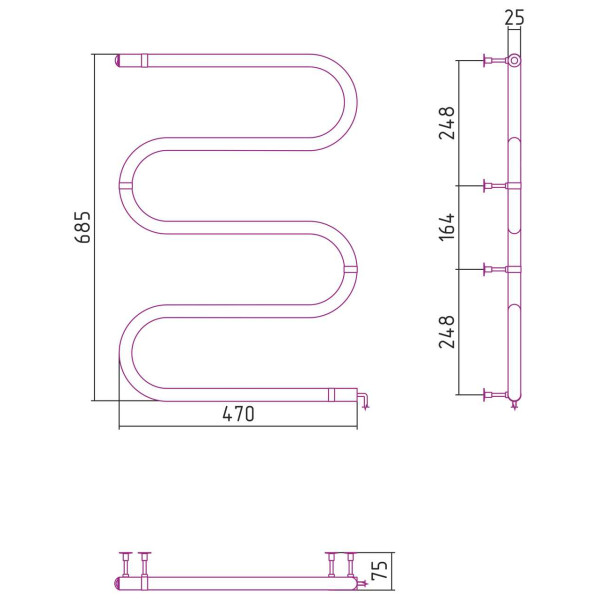 Полотенцесушитель электрический Стилье МS-образный 700x500 (64 Вт), хром (00504-7050)