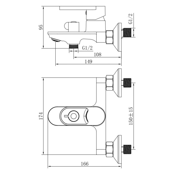 Смеситель для ванны и душа Voda Harbor хром (HR54) Смеситель для ванны и душа Voda Harbor хром (HR54)