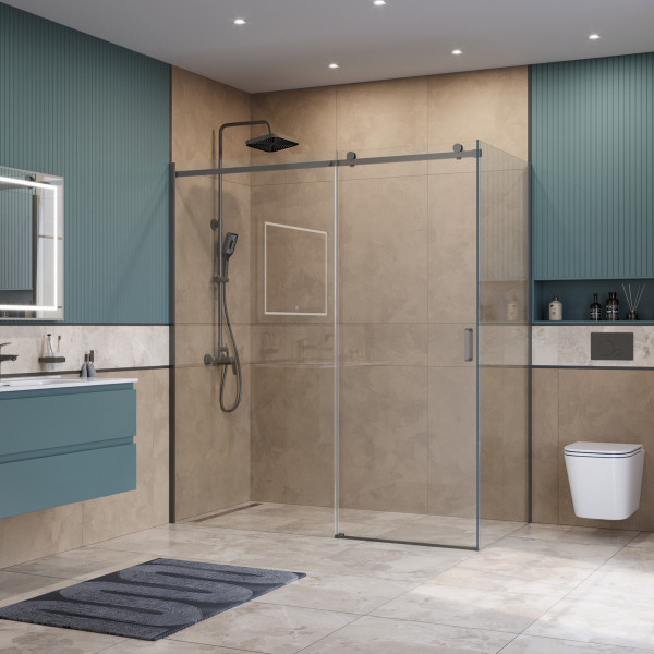 Душевой уголок BelBagno Soft Close-2 180x90x200 стекло прозрачное, профиль оружейная сталь матовая (SOFT_CLOSE-2-AH-1-180/90-C-GM)