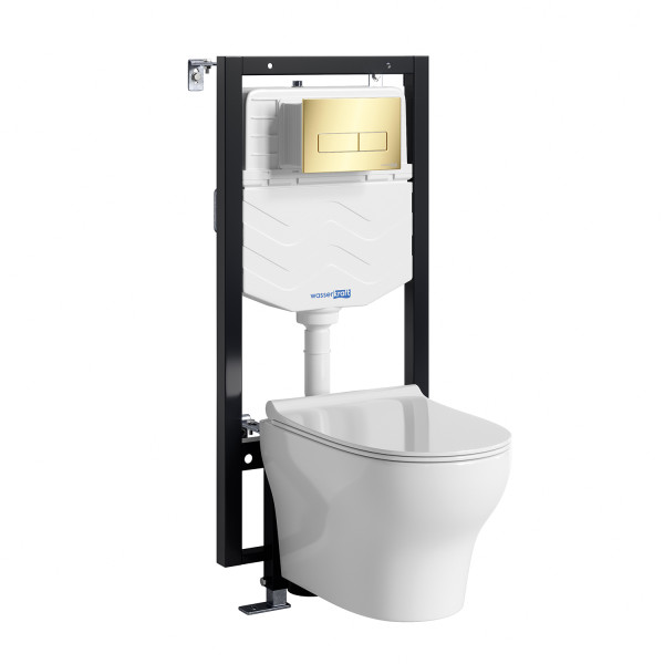 Комплект инсталляция с унитазом WasserKRAFT Vils с клавишей смыва золото глянцевое c сиденьем дюропласт (56TLT.010.ME.PG03.H001)