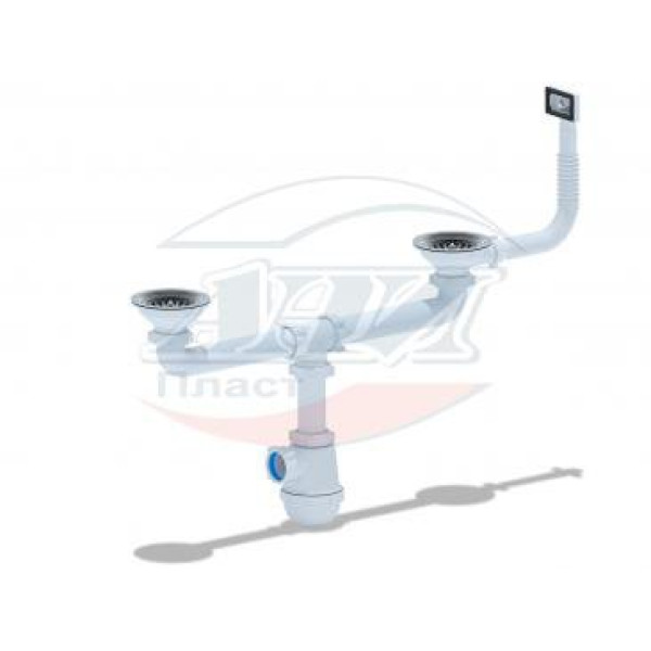 Сифон 40 мм. бутылочный АНИ "Грот" с 2-мя выпусками 3 1/2"*115 мм., с  жестким прямоугольным переливом АНИ пласт (A3045)