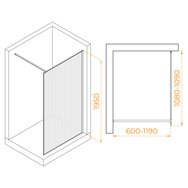 Душевое ограждение RGW Walk In 110x195 стекло рифленое, профиль черный (06100811-154)