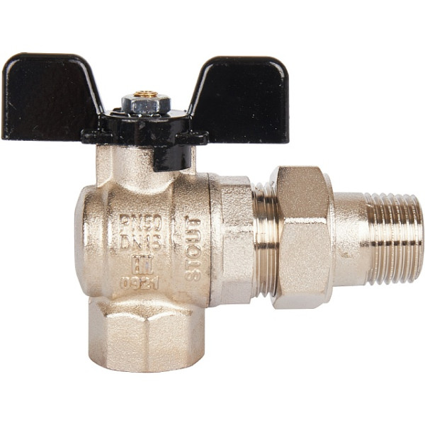 Кран угловой 1/2" шаровый со сгоном Stout (черная бабочка, полнопроходной) (SVB-0008-000015)