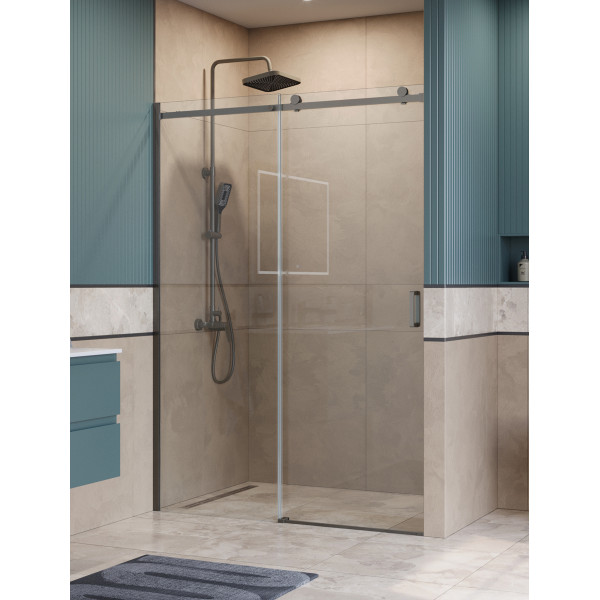Душевая дверь BelBagno Soft Close-2 140x200 стекло прозрачное, профиль оружейная сталь матовая (SOFT_CLOSE-2-BF-1-140-C-GM)