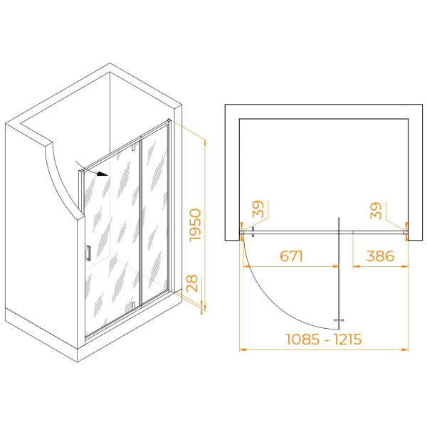 Душевая дверь RGW Passage PA-008-B 110-120x195 стекло матовое, профиль черный (350800812-24)
