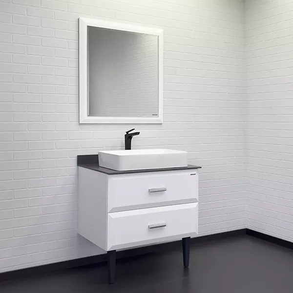 Тумба подвесная с раковиной Comforty Империя 800x520x890 белый глянцевый/графит (00-00014817)