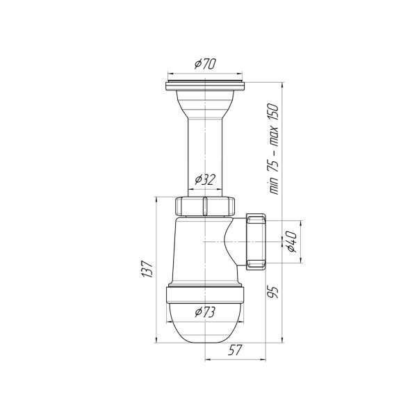Сифон 40 мм. бутылочный АНИ с литым выпуском 1 1/2"*70 мм. АНИ пласт (C0500) Сифон 40 мм. бутылочный АНИ с литым выпуском 1 1/2"*70 мм. АНИ пласт (C0500)