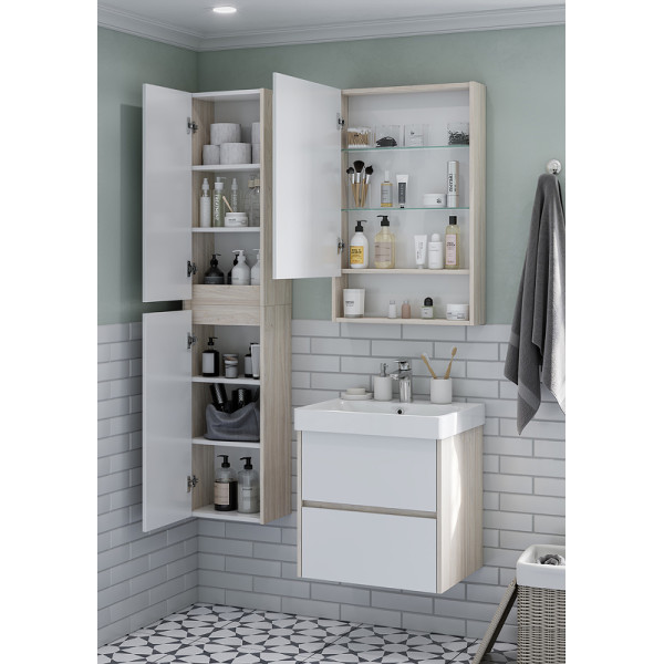 Шкаф зеркальный Aquaton Сканди 55 Белый/Дуб Верона (1A252102SDB20)