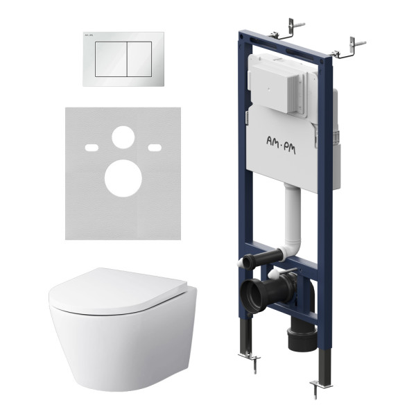 Комплект инсталляция с унитазом AM.PM MasterFit с клав S белый глянц с подвесным унитазом X-Joy Aquaspin (IS130201.851900)