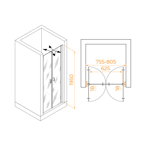 Душевая дверь RGW 80x195 стекло прозрачное, профиль черный (060810408-14)
