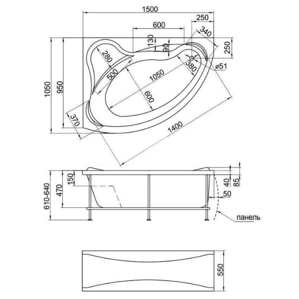 Ванна акриловая 1Marka Catania 150x105 левосторонняя белая (01кт1510л)