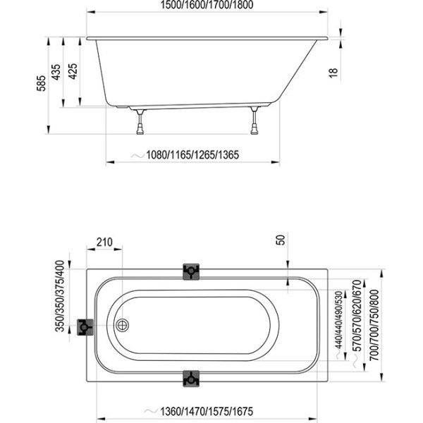 Ванна акриловая Ravak Chrome slim 150x70x585 белая (C721300000)