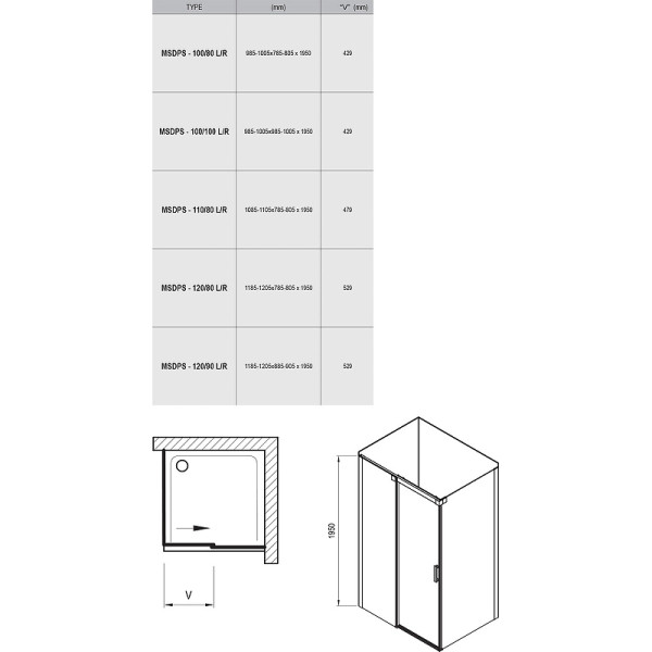 Душевой уголок Ravak Matrix 90x120x195 стекло прозрачное, профиль хром (0WLG7C0Z1)