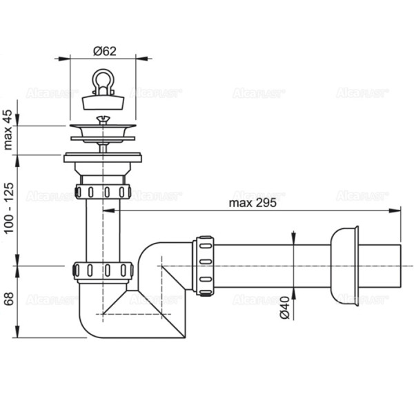 Сифон для раковины S-образный Alcaplast DN40 с нержавеющей peшeткой DN63 (A412-DN40)