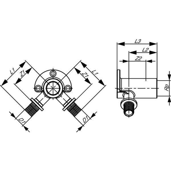 Тройник угловой с настенным креплением, удлиненный TECEflex 16х1/2"ВРх16 мм. (бронза) (708628) Тройник угловой с настенным креплением, удлиненный TECEflex 16х1/2"ВРх16 мм. (бронза) (708628)