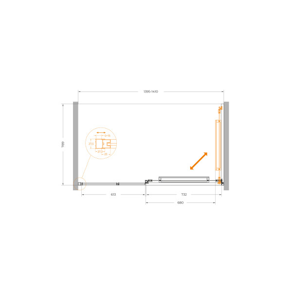 Душевая дверь Cezares Lux 140x195 стекло прозрачное, профиль оружейная сталь (LUX-B-FS-11-140-C-GM)
