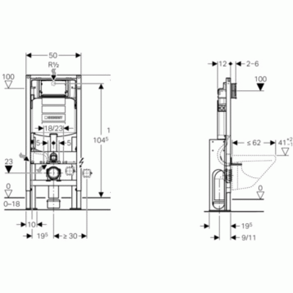 Инсталляция для подвесного унитаза Geberit Duofix UP 320 (111.380.00.5) отдельно стоящая, усиленная