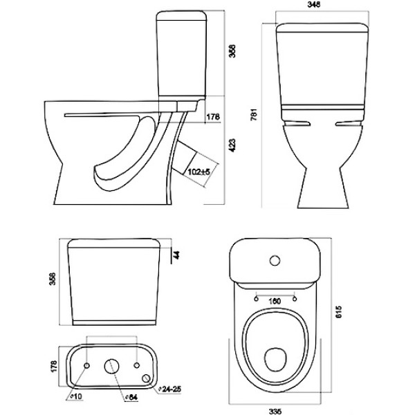 Унитаз-компакт Sanita Стандарт стандарт 650х320х805 с сиденьем полипропилен, косой выпуск