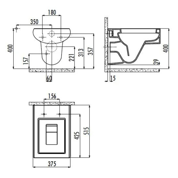 Унитаз подвесной с биде Creavit Slim 37,5x51,5x36,1 белый (SM320.00000)