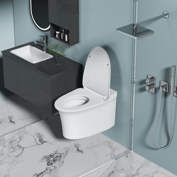 Унитаз подвсеной Abber Bequem с импульсным смывом белый (AC1124P) Унитаз подвсеной Abber Bequem с импульсным смывом белый (AC1124P)