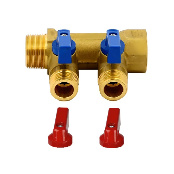 Коллектор 2 отв. с шар. клапанами 3/4*1/2" Vieir (латунь) (VR712) Коллектор 2 отв. с шар. клапанами 3/4*1/2" Vieir (латунь) (VR712)