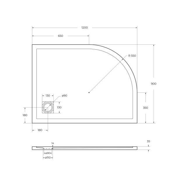 Душевой поддон BelBagno Uno 120x90x3,5 белый (TRAY-MR-UNO-RH-120/90-550-3,5-W-R-BO)