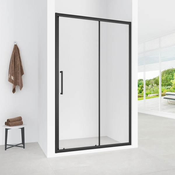 Дверь душевая Loranto 100x190 стекло прозрачное, профиль черный матовый (CS-AB03B-10)