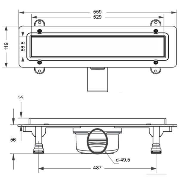 Душевой трап LORANTO LINE 100x100 боковой сток, решетка из нержавеющей стали, гидрозатвор сухой (3012.0Y050K.010.1)