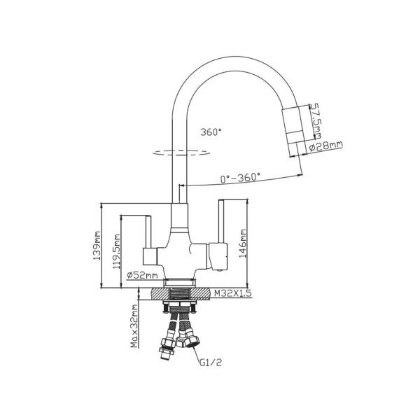 Смеситель для кухни Diadonna (с подключением фильтра гибкий излив черный) (D49-19027BL)
