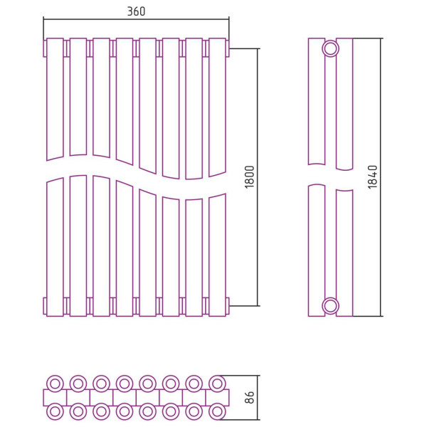 Дизайн-радиатор Сунержа Эстет-00 1800*360 8 секций хром (00-0332-1808)