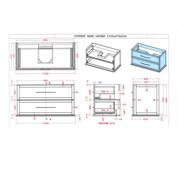 Тумба подвесная Cezares Tiffany 100x55 Bianco Opaco (54951)