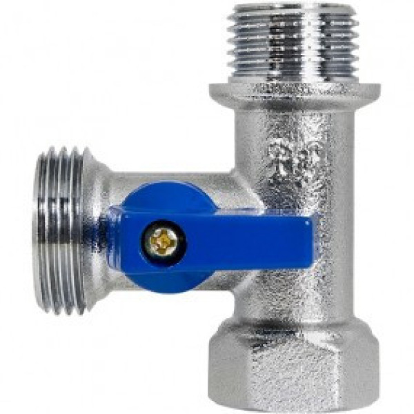 Кран проходной 1/2"x3/4"x1/2" ВНН шаровый Profactor для бытовой техники никель Profactor (PF BWV 361)