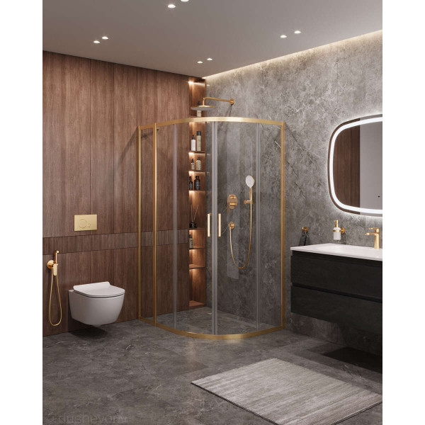 Душевой уголок Cezares Molveno 120x90x195 стекло прозрачное, профиль брашированное золото (MOLVENO-RH-2-120/90-C-BORO-IV)