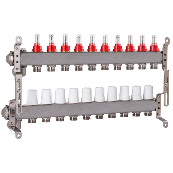 Коллекторная группа 10 отводов 1"*3/4"(18) ЕК с расходомерами Okseler (нерж.ст) с дренажным краном и краном Маевского (Oks00320) Коллекторная группа 10 отводов 1"*3/4"(18) ЕК с расходомерами Okseler (нерж.ст) с дренажным краном и краном Маевского (Oks00320)