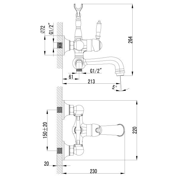 Смеситель для ванны и душа lemark Villa хром (LM4812C)