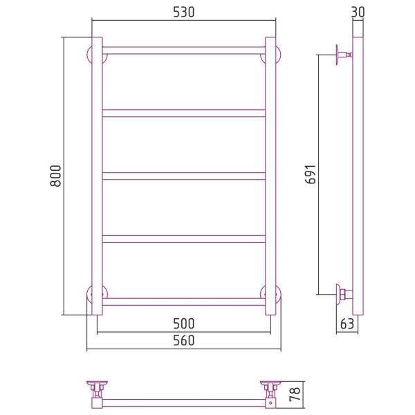 Полотенцесушитель водяной Стилье Версия-КН 800х500 (5) П 20х20 хром (00640-8050) Полотенцесушитель водяной Стилье Версия-КН 800х500 (5) П 20х20 хром (00640-8050)