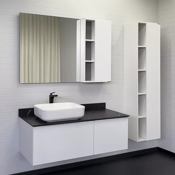 Тумба подвесная с раковиной Comforty Милан 1200x520x545 белый глянцевый/калакатта Блэк (00-00014006)