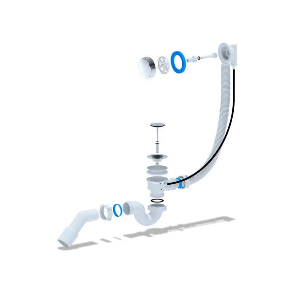 Обвязка для ванны АНИ полуавтомат 580 мм. (с трубным сифоном, с переходной трубой 45° 40/50 мм., ручка пласт. хром) АНИ пласт (EM411)