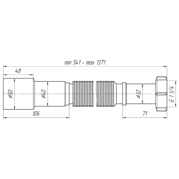 Отвод гофр. переходной 1 1/4"*40/50 АНИ удлиненный (541-1371 мм.) АНИ пласт (K216)