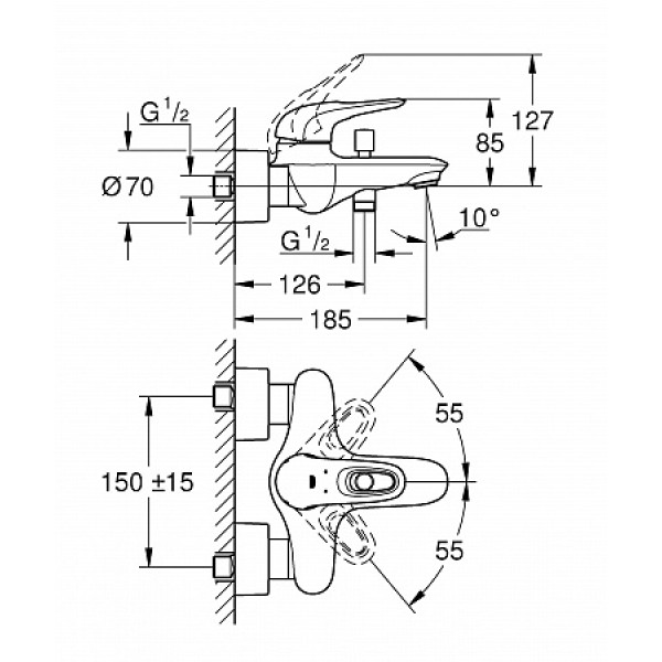 Смеситель для ванны Grohe Eurostyle 2015 (33591003)