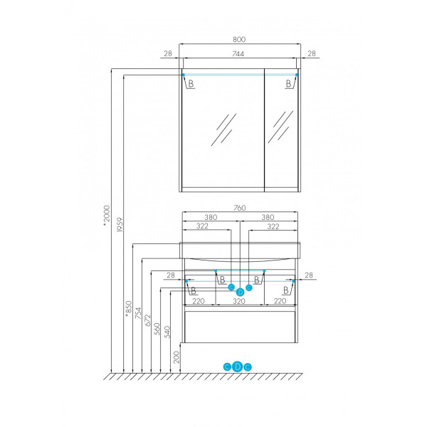 Тумба подвесная Aquaton Нортон 760x357x554 белый, дуб эндгрейн (1.A248.9.01N.T01.0)