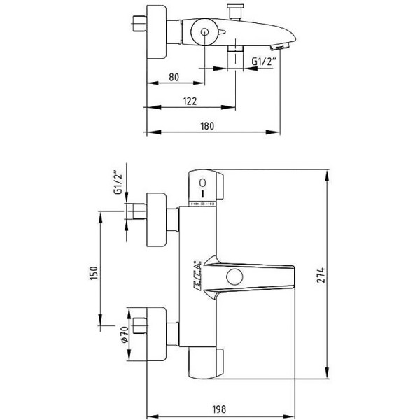 Смеситель для ванны и душа E.C.A. Thermostatic хром (102102340EX)