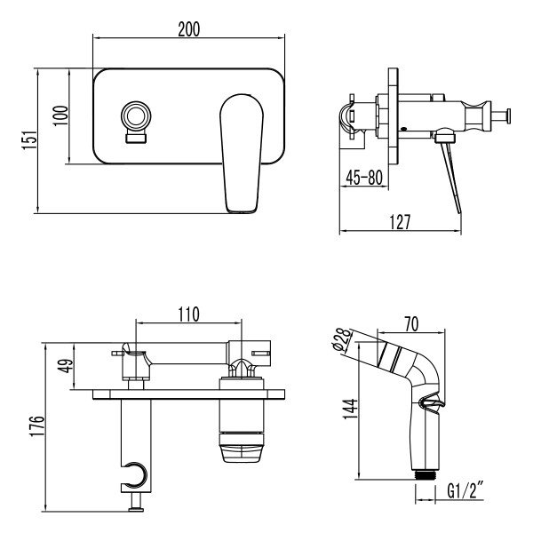 Смеситель для биде Lemark Bronx графит с гигиеническим душем (LM3720GM)