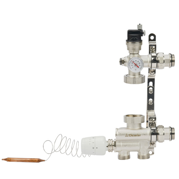 Модуль подмешивающий Okseler с термостатом 20-60°С и выносным датчиком, без насоса 130-180 мм (Oks01488)