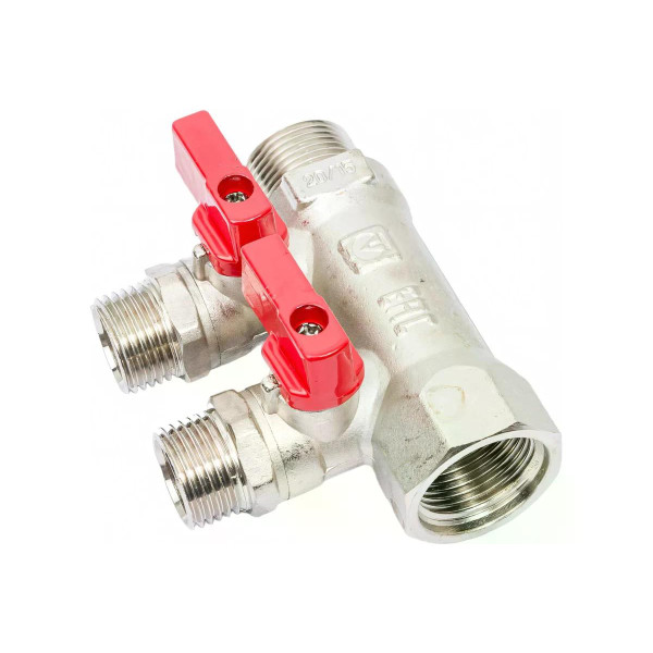 Коллектор 2 отв. с отсекающими кранами 3/4"x1/2" Н Valtec (VTc.580.N.0502)